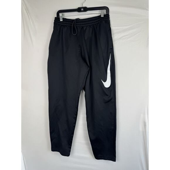Nike Men’s Track Pants Size XL Black White Oversized Swoosh Logo Athletic - Picture 1 of 4